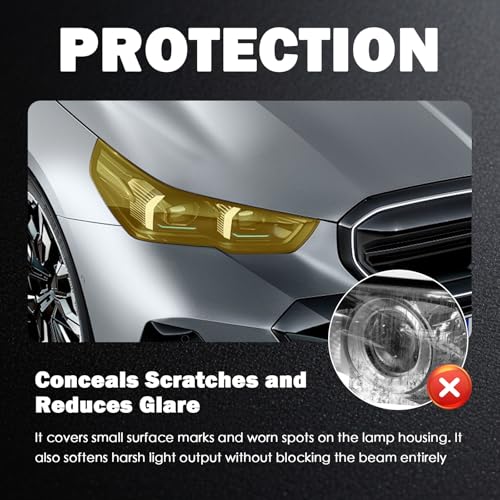 12×47" Car Headlight Tint Film,Self Adhesive Taillight Tint Film for Headlights/Fog Lights/Tail Lights,Waterproof Non-Marking Tail Light Tints Films Kit with Squeegee & Cutter (Yellow) - color: Yellow