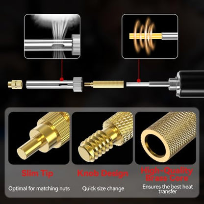 Threaded Inserts Set 350pcs M2-M8 and 9 Repair Tips Digital Soldering Iron | YUWEIC Heat Set Insert 350pcs M2-M8,9 Repair Tips,60w Digital Soldering Iron, 2 Polishing Strip, Tweezers, for 3D Printer - size: M2-M8+350Pcs Heat Inserts