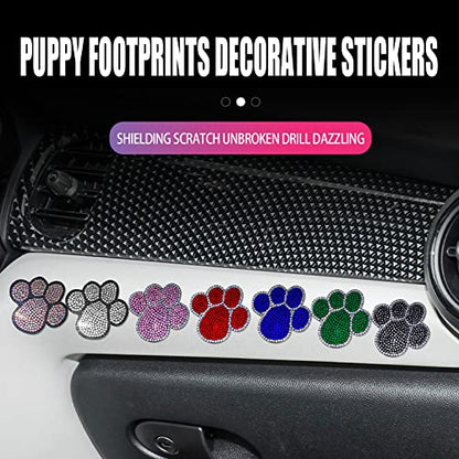 cueclue 2 PCS Bling Car Decals, Crystal Decoration Sticker, Rhinestone Dog Paw Print Stickers, Universal for Car Body Bumper Window Laptops Self-Adhesive Sticker (Red)