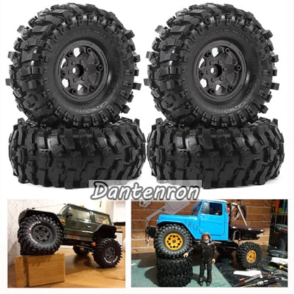 1.9 Rock Crawler Mud Tires and Plastic Wheels Rims OD 118mm 1/10 rc Rubber Grappler hubs Tyres with Foam for 1:10 Crawler Car Tamiya CC01 Traxxas TRX4 Axial SCX10 II RC4WD Gen8 4PCS (Black) - color: Black