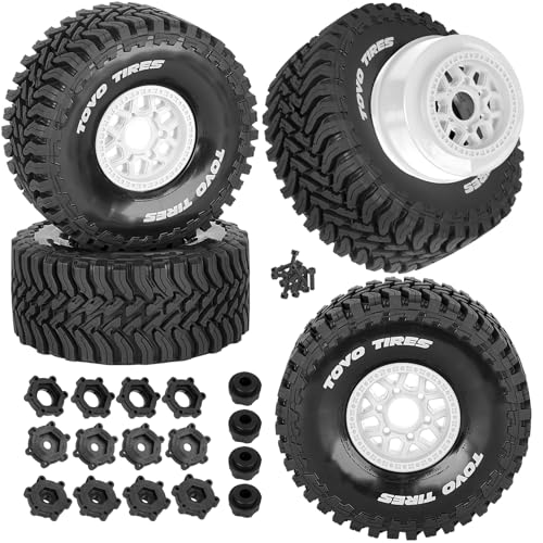 RC Wheels and Tire for 1/8 Maxx Slash 6S Short Course Truck(102076-4),All-Terrain Rubber Tyres w/Foam Insert,Replacement for #10272,White - color: White(4pcs)