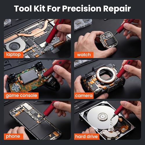 3.7V Mini Electric Screwdriver 52in1 Kit for Phone Laptop | Rechargeable, 48 magnetic bits, 3 torque settings, LED light, for camera, RC car, drone, watch repair (Red) - color: 52-in-1-red