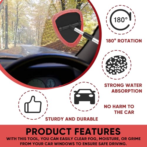 Car Window Cleaner, Car Cleanser Brush, Car Accessories Car Cleaning Supplies Tools, Car Cleaning Kit with Extendable Handle, Microfiber Cloth, Spray Bottle, Fits All Cars (Red) - color: Red