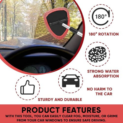 Car Window Cleaner, Car Cleanser Brush, Car Accessories Car Cleaning Supplies Tools, Car Cleaning Kit with Extendable Handle, Microfiber Cloth, Spray Bottle, Fits All Cars (Red) - color: Red