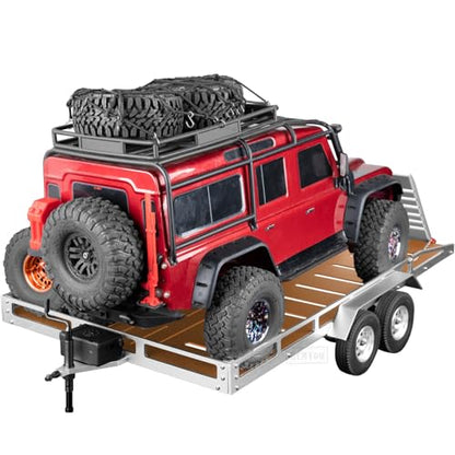 Aluminum RC Trailer for 1/10 1/8 RC Crawler TRX4 TRX6 Redca t Scout II Gen8 Tamiya Scx10 II D90 Wraith,RC Heavy Duty Truck and RC Rock Cars Trailer with RC Trailer Hook Coupler,Brown - color: Brown - (Aluminum Rc Trailer