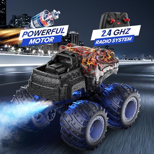 Remote Control Monster Car, 2.4GHz RC Crocodile Monster Truck Toys for 3 4 5 6 7 8 Years Old Boys Kids, All Terrain RC Truck Off Road with Spray, Light, Rechargeable Battery, Christmas Birthday Gifts - style: Crocodile