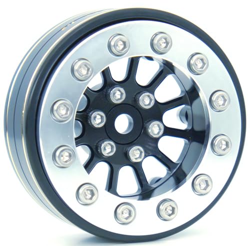 1.3 Beadlock Wheels & Brass Rim 46.5g Offset-3mm for 1/18 1/24 RC TF (Black & Silver) - color: Black & Silver