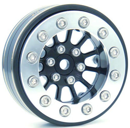 1.3 Beadlock Wheels & Brass Rim 46.5g Offset-3mm for 1/18 1/24 RC TF (Black & Silver) - color: Black & Silver