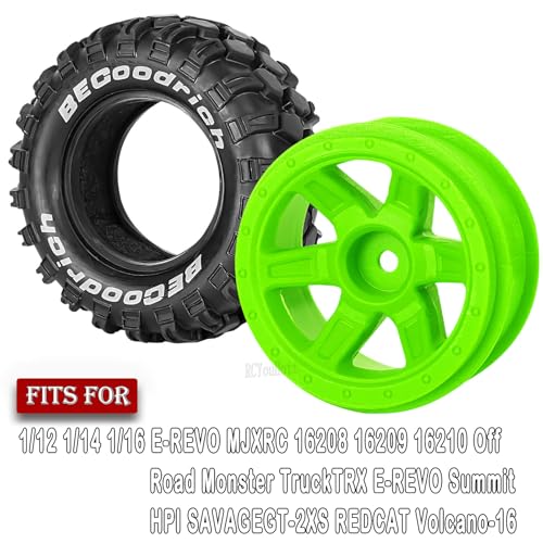 RC Wheels and Tires Off Road Monster Truck TRX E-REVO Summit HPI SAVAGEGT-2XS REDCAT Volcano-16 for 1/12 1/14 1/16 E-REVO RC 16208 16209 16210,Rc Plastic Wheels,Green - color: Green- (Rc Wheels Tires)
