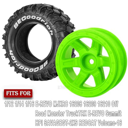 RC Wheels and Tires Off Road Monster Truck TRX E-REVO Summit HPI SAVAGEGT-2XS REDCAT Volcano-16 for 1/12 1/14 1/16 E-REVO RC 16208 16209 16210,Rc Plastic Wheels,Green - color: Green- (Rc Wheels Tires)