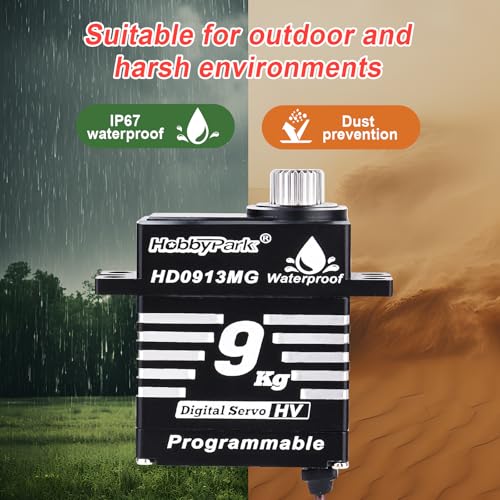 HobbyPark Waterproof 9kg High Torque Sub-Micro Steering Servo for TRX4M 1/18 Crawler & Shift Servo for TRX4 SCX10 1/10 Scale Crawler Digital Metal Gear Aluminum Shell Programmable Arduino Servo 180°