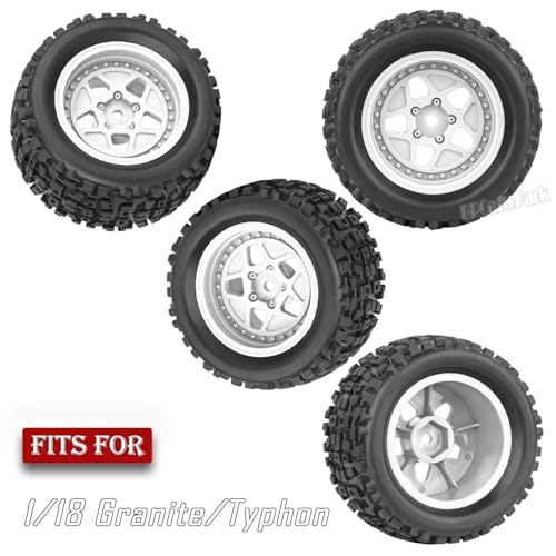 12mm Hex RC Truck Wheels and Tires for 1/18 Granite/1/18 Typhon RC Monster Truck Car,RC Drift Off Road Buggy Rally Truck Tires,4Pcs(White) - color: White - (4pcs Wheel)