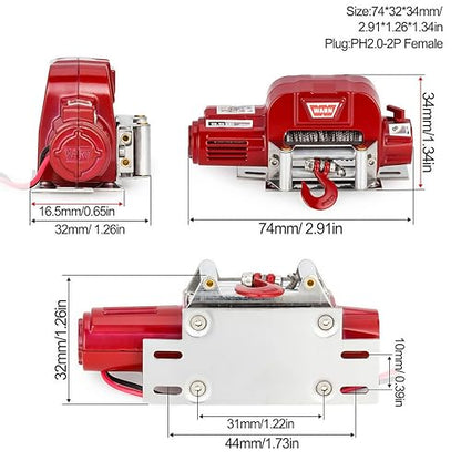 AMK RC Winch, 1/10 Metal Winch Kit with Controller, RC Crawler Accessory for TRX4 TRX6 Axial SCX10 D90 CC01 TF2 Wrangler 90046 90047 D110 (Red) - color: Red