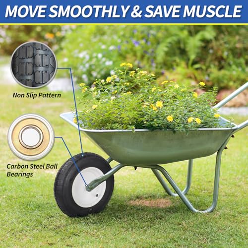 Wheelbarrow Rubber Tire, 14-inch Pneumatic Wheel, 3"-6" Centered Hub, 5/8" & 3/4" Ball Bearings, Replacement 4.80/4.00-8, 3.50/2.50-8, 4.00-6, 4.00-8 Wheelbarrow Wheels | 5/8" & 3/4" Ball Bearings, 3"-6" Centered Hub, Replacement for Garden Wagon Cart - s