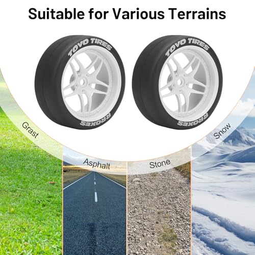 1/10 RC Drift Tires, daitoku 12mm RC Rally Racing Tires and Wheels for Tamiya Traxxas HPI KYOSHO XV02 XV01 TT01 TT02 PTG2 A959 - Style C (White) - color: White