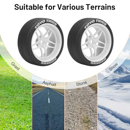 1/10 RC Drift Tires, daitoku 12mm RC Rally Racing Tires and Wheels for Tamiya Traxxas HPI KYOSHO XV02 XV01 TT01 TT02 PTG2 A959 - Style C (White) - color: White
