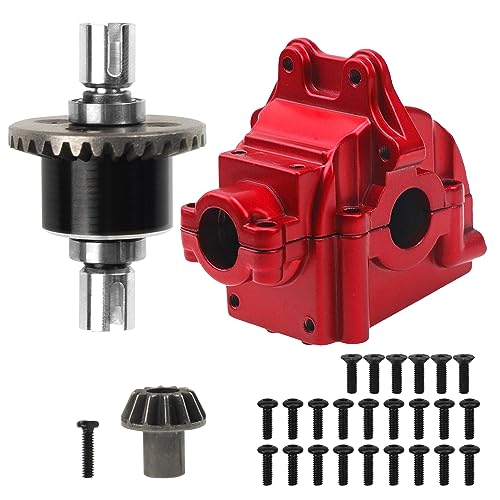 ShareGoo Metal Differential Gearbox Housing Cover & Differential Gear Set Compatible with WLtoys 144010 144001 144002 124016 124017 124018 124019 RC Car (Red) - color: Red
