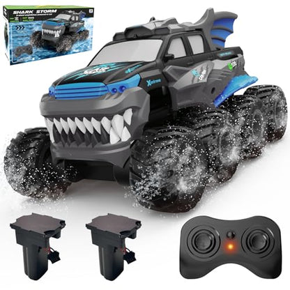Amphibious Remote Control Car 8WD RC Monster Truck for Boys Age 8-12 Offroad Waterproof RC Pickup All Terrain RC Drift Cars Beach Pool Toys Gifts for Kids Blue - color: Blue