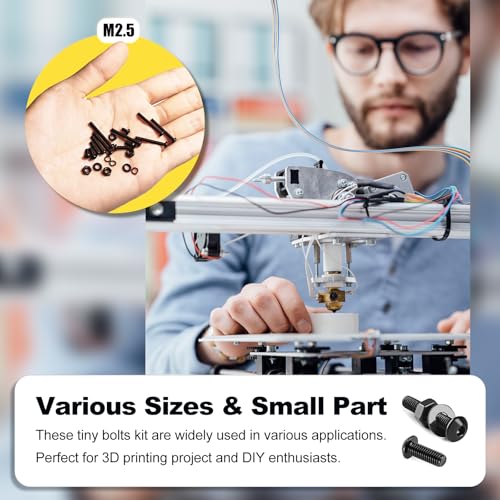 KADRICK 1000PCS M2.5 Screw Kit,Hex Socket Button Head Screw,Length 4MM-20MM | M2.5 Machine Screws with Nuts Flat & Lock Washers, Class 10.9 Alloy Steel,Suit for 3D Printing - size: M2.5 1000Pcs 4-20mm