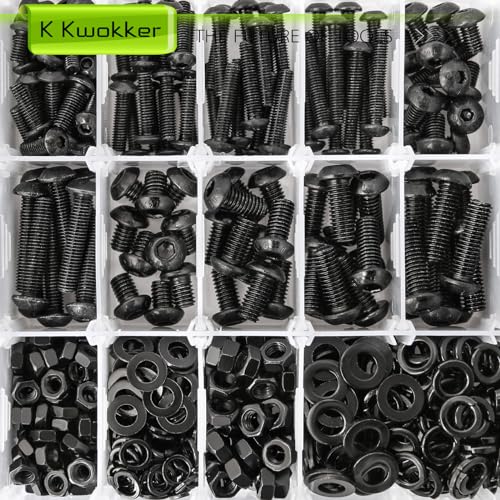1160Pcs M3 M4 M5 M6 Nuts and Bolts Assortment Kit 20 Size 8MM to 25MM Upgraded Zinc Plated Hex Button Head Cap Metric Machine Screws, 12.9 Alloy Steel Bolts and Nuts Kit with Lock Washers - size: E. M3 M4 M5 M6