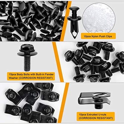 GOOACC GRC-70 35PCS Engine Under Cover Splash Shield Guard Body Bolts Bumper Fender Liner Push Retainer Fastener Rivet Clips , black - color: 35PCS Extruded U-nuts