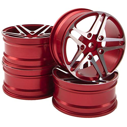 ShareGoo Metal Wheel Rims RC 12mm Hex Hubs 1/10 RC Drift On-Road Racing Touring Wheel Rim Compatible with HSP Tamiya Kyosho RedCat Sakura WLtoys Universal 1/10 RC Scales,5-Spoke (Red) - color: Red