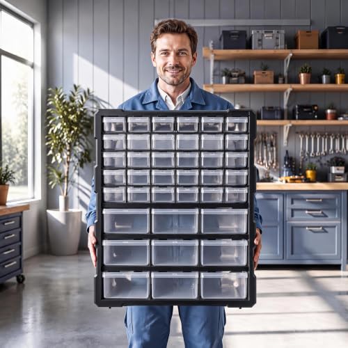 Drawer Organizer for Garage Building Bricks Storage,Thicker Craft Organizers Storage with Dividers Labels for Hardware,Screws,Nuts Bolts,Teacher Toolbox,Charms,Beads,Craft,Scrapbook - size: 39 Drawer