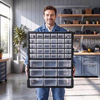 Drawer Organizer for Garage Building Bricks Storage,Thicker Craft Organizers Storage with Dividers Labels for Hardware,Screws,Nuts Bolts,Teacher Toolbox,Charms,Beads,Craft,Scrapbook - size: 39 Drawer