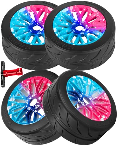 RC Tires Wheels for 1/7 Infraction 6S BLX,1/8 Typhon 6S BLX,Limitless,Rubber Highway Wheels Soft Tires Truck Tire Highway Tires,4PCS Colour - color: Colour(4pcs Tires)