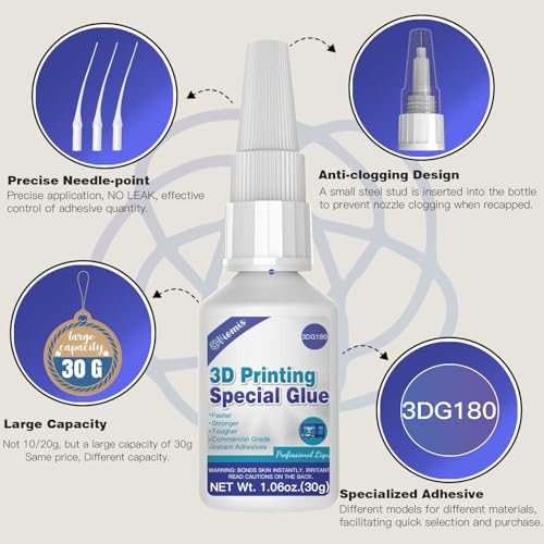 3D Printing Super Glue, Ultra-Thin Capillary Adhesive for PLA ABS PETG TPU | 30g Professional Instant Bond for Micro Gaps & Seamless Post-Processing, Heat Resistant & Clear Finish - size: 3D Printing Super Glue