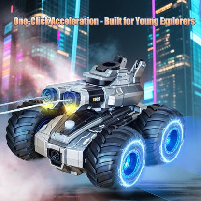 Remote Control Car, Amphibious Monster Truck Toys, RC Boat with Water Gun, Gesture Sensing RC Stunt Car for 120 Mins Play, Remote Control Boat for Kids 6 7 8 9 10 11 12+ Year Birthday
