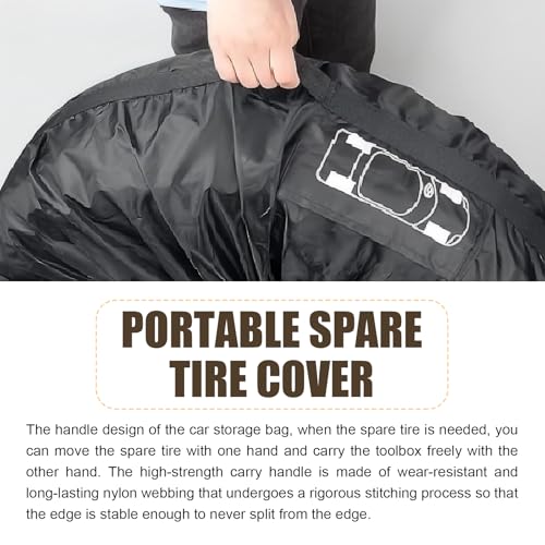 Eratus Spare Tire Cover, 31" Sun and Wear Protection Cover for All Seasons, Portable Foldable Tire Storage Accessory for 19 "-23" Tires with Handle and Tool Storage Bag, for Most Cars (Black #L)