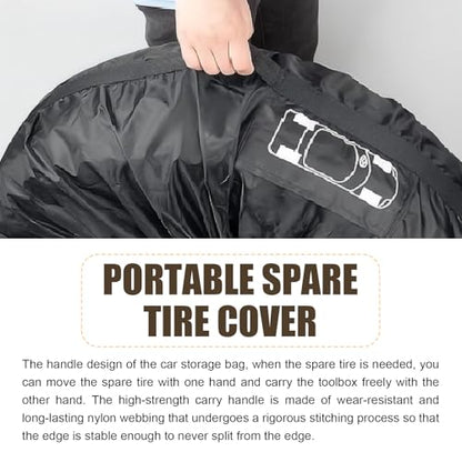 Eratus Spare Tire Cover, 31" Sun and Wear Protection Cover for All Seasons, Portable Foldable Tire Storage Accessory for 19 "-23" Tires with Handle and Tool Storage Bag, for Most Cars (Black #L)