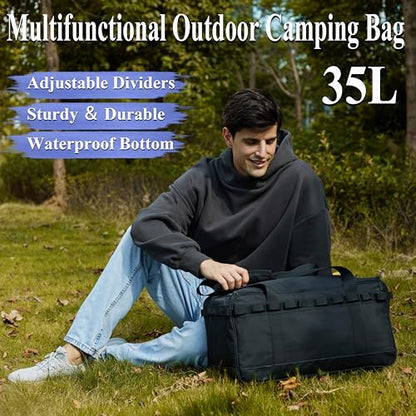 35L Camping Bag,Tactical Duffle Bag with Waterproof Bottom,Shoe Bag for Travel/Outdoor with 3 Adjustable Dividers,Picnic Camping Organizer,Multi-functional Duffel Bag for Camping/Sports/GYM - style: Standard Style