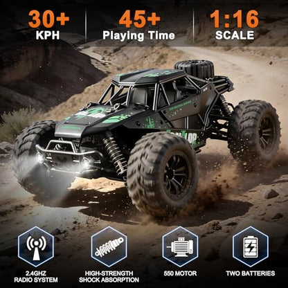 Fast Remote Control Car, RC Cars 1:16 4WD High Speed Motor | for Adults 30+KPH 2.4GHz Remote Control with No Delay Off Road RC Truck All Terrains RC Cars for Professional Enthusiast
