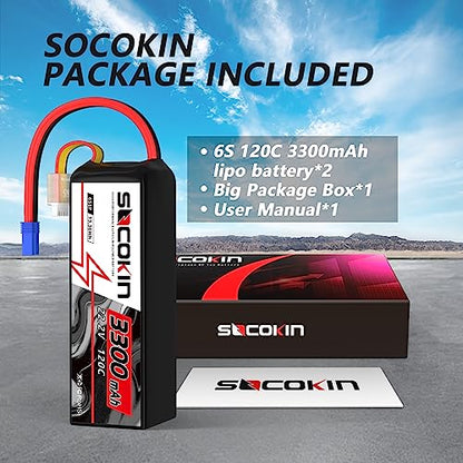 6S 3300mAh Lipo Battery 22.2V Lipo RC Battery with EC5 Plug Soft Case for RC Car Boat RC Racing Truck Helicopter Airplane 2 Pack