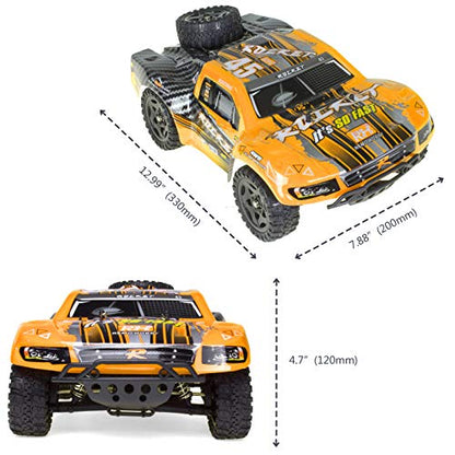 1:16 Scale Short Course RC Car, 40KM/H High Speed 4WD Remote Control Truck | Off-Road Remote Control Car, Strong Shockproof Resistance - color: Orange