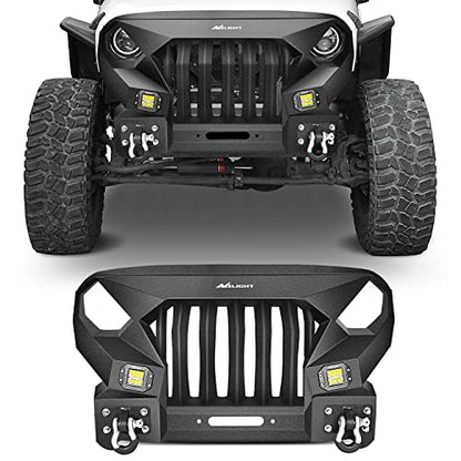 Nilight Front Bumper Grill for 2007-2015 2016 2017 2018 Wrangler JK&Unlimited 2/4 Doors with Winch Plate 2x42w LED Work Light Pods Textured Black Solid Steel Off-Road - color: Front Bumper Grill