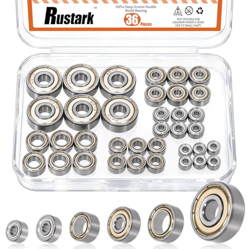 36Pcs 6 Sizes Bearing Steel Ball Bearing Deep Groove Ball Bearing Double Shielded Bearings Small Bearings for Furniture Wheels Skateboards Scooters - size: 36pcs/6sizes, style: bearing steel