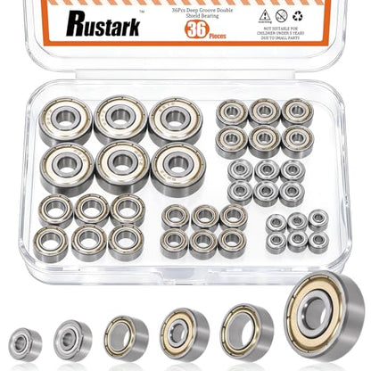 36Pcs 6 Sizes Bearing Steel Ball Bearing Deep Groove Ball Bearing Double Shielded Bearings Small Bearings for Furniture Wheels Skateboards Scooters - size: 36pcs/6sizes, style: bearing steel