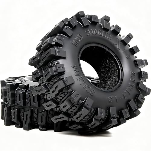 HOBBYSOUL 72mm RC 1.3 Tires Mud Slingers X 4-Pack For TRX4M SCX24 Crawlers | Super soft sticky tires for mud & rock climbing,foam inserts,upgrade for 1/18 TRX4M High Trail & 1/24 micro RC crawler - style: 1.3 Mud Slingers X Tires-72mm Tall