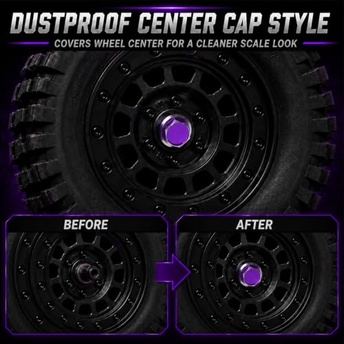 4PCS M4 RC Wheel Nuts, Dustproof Rim Center Cap Hub Nuts for 1/10 TRX4 | Aluminum Wheel Center Cap Nuts with Mini Cross Wrench for TRX4 TRX6 SCX10 SCX10 II D90 Redcat Tamiya HPI 1/10 RC Car, Purple - color: Purple