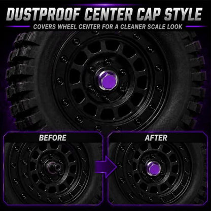 4PCS M4 RC Wheel Nuts, Dustproof Rim Center Cap Hub Nuts for 1/10 TRX4 | Aluminum Wheel Center Cap Nuts with Mini Cross Wrench for TRX4 TRX6 SCX10 SCX10 II D90 Redcat Tamiya HPI 1/10 RC Car, Purple - color: Purple