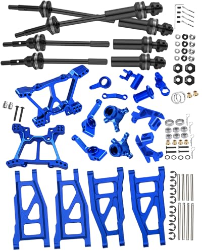 RC Upgrades Part for 1/10 Slash Stampede 4x4 (VXL),Alloy Front Rear Suspension Arm,Driveshaft,Caster Block,Steering Blocks,Rear Stub Axle Carriers,Shock Tower Set,Hex Hub Adapters,Navy Blue - color: Navy Blue(with Cvd)