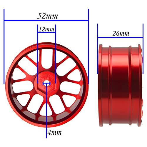4Pcs Vgoohobby Aluminum Wheel Rims 12mm Hex Hub Width 26mm Compatible with 1/10 Tamiya TT-01 Kyosho RedCat Sakura HSP HPI 1/10 On-Road Racing Touring RC Drift Car (Red) - color: Red