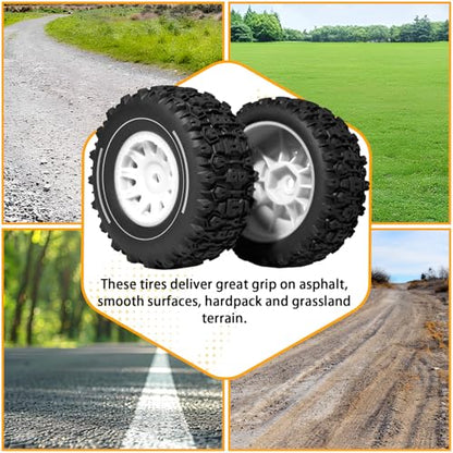 Pre-glued 64mm Wheels &Tires with 12mm Hex for 1/14 Truck, White | Rubber Tire and Nylon Rim for ARRMA Mojave GROM, HPI, Traxxas Slash, Tamiya, Toyota, WLtoy 1/14 1/16 1/18 RC On/Off-Road Car - color: White