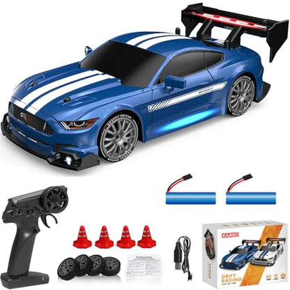 1:24 Scale RC Drift Car 4WD 2.4GHz 30KM/H High Speed Racing Sport Toy Car with LED Lights, Racing and Drift Wheels(02-Blue) - color: 8602-blue
