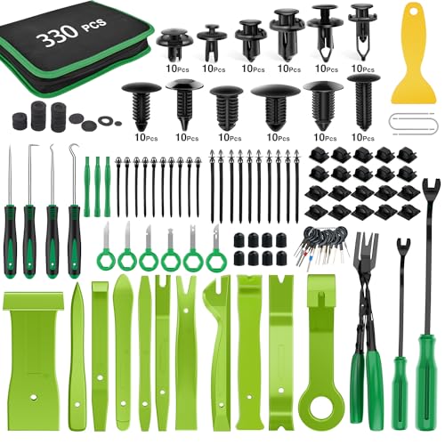 GOOACC 330Pcs Trim Removal Tool, Auto Push Pin Bumper Retainer Clip Set Fastener Terminal Remover Tool Adhesive Cable Clips Kit Car Panel Radio Removal Auto Clip Pliers, Green - color: Green
