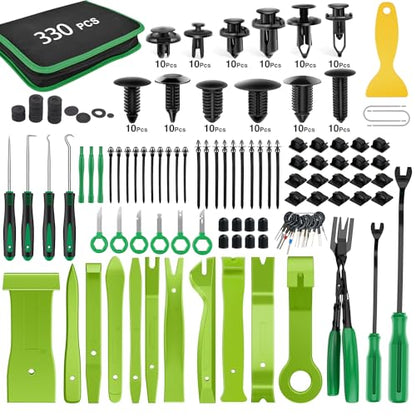 GOOACC 330Pcs Trim Removal Tool, Auto Push Pin Bumper Retainer Clip Set Fastener Terminal Remover Tool Adhesive Cable Clips Kit Car Panel Radio Removal Auto Clip Pliers, Green - color: Green