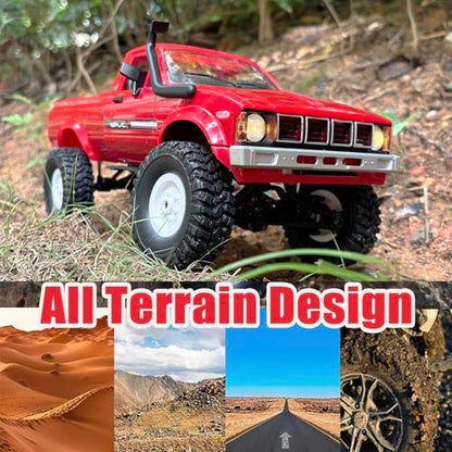 RC Truck WPL C24 RC Crawler 1/16 Scale Off Road RTR | Remote Control Rock Crawler 4x4 Pickup Truck All Terrain LED Light Proportional Throttle Steering Hobby Toy Adult